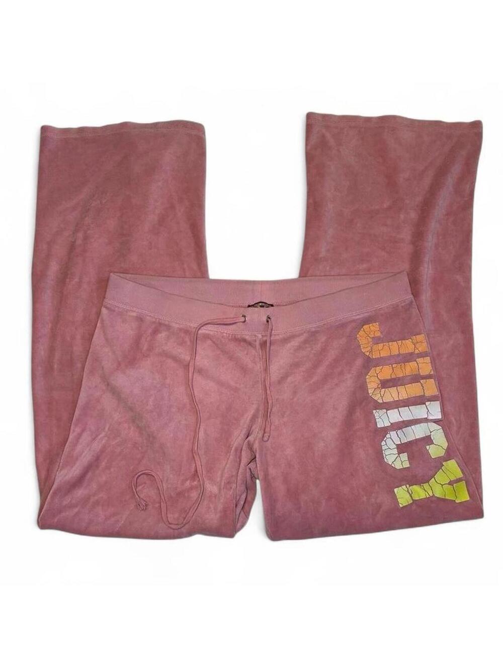 Juicy Couture Pink Velour Wide Leg Pants XL Y2K